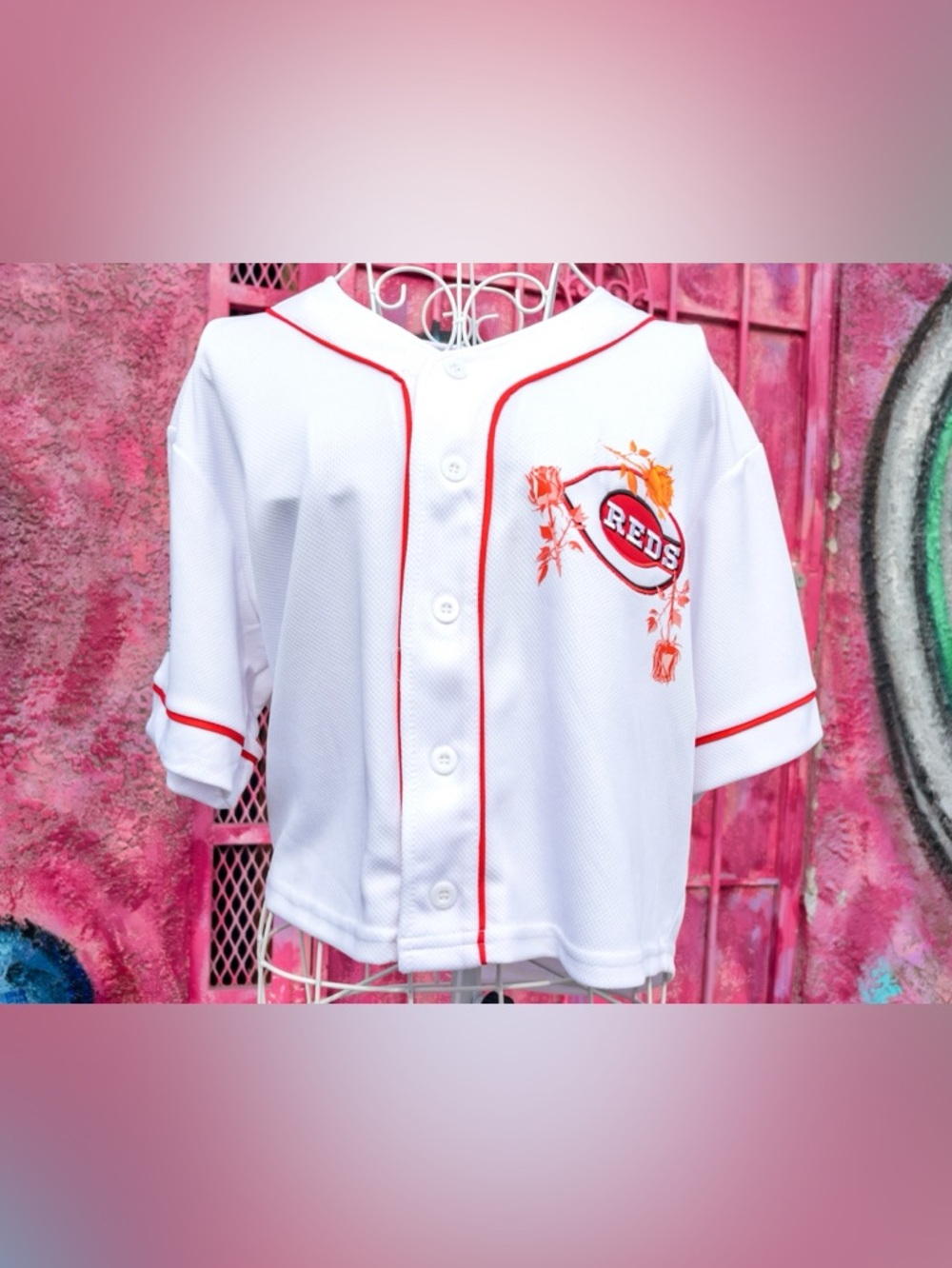 CINCINNATI REDS MLB Vintage Crop Top Baseball Jersey Size Medium